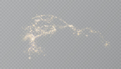 Canvas Print - golden glitter dust trail with glowing particles and shimmer swirl on transparent background. magic 
