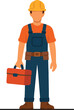 © Asyura - Flat illustration of a construction worker holding a toolbox.