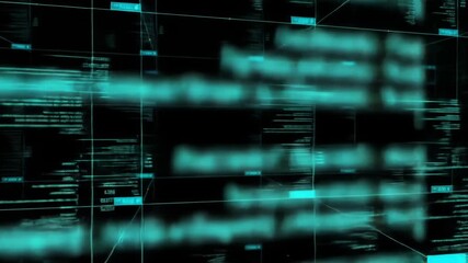 Abstract digital display with teal code and grid