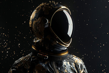 Wall Mural - Image of cosmonaut in a protective spacesuit made generative AI technology on dark background