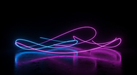 Wall Mural - neon light trails over dark surface