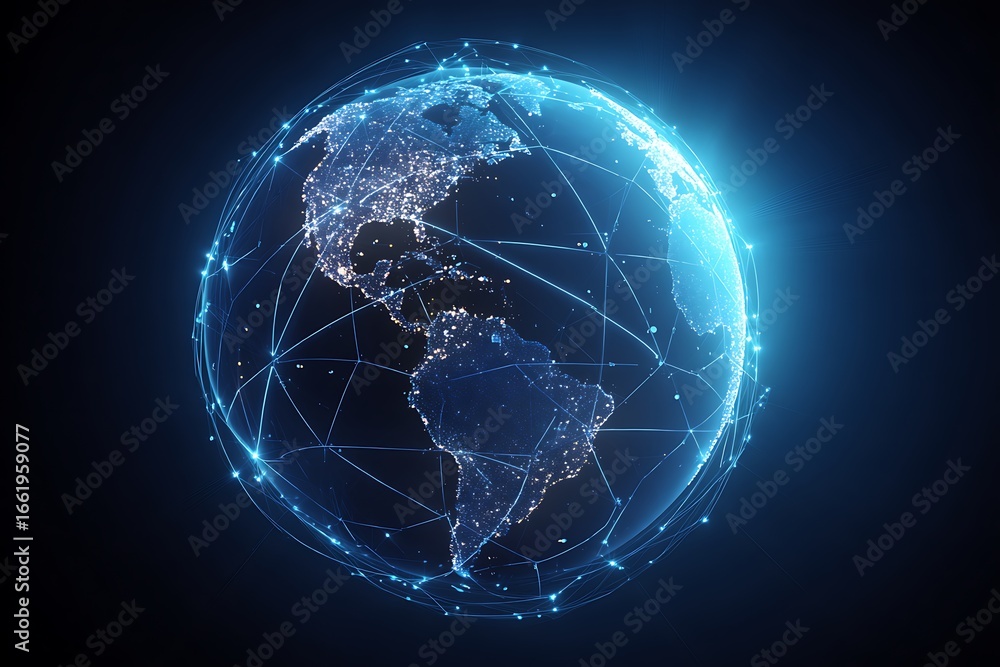 A digital illustration of the Earth with global network connections ...