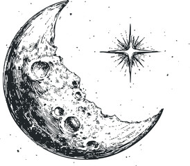 Wall Mural - Crescent Moon with Starburst and Celestial Dots