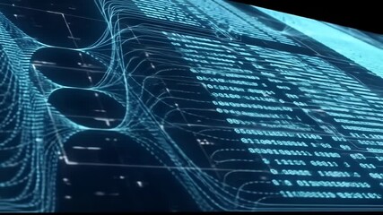Abstract digital network graphic with light-blue lines and code