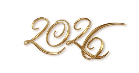 Wall Mural - 2026 Gold graceful  number for New Year template isolated on transparent background
