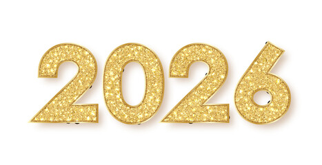 Wall Mural - 2026 gold glitter numbers on bright New Year isolated 