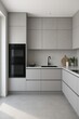 © Kirill - Minimal modern kitchen interior with sleek gray cabinets built in oven sink and clean design