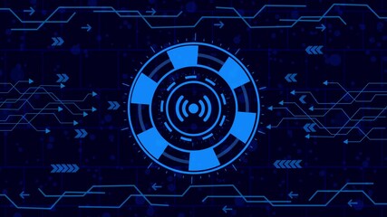 Wall Mural - Futuristic technology background with glowing blue circles and lines, creating a dynamic and modern design for digital interfaces and presentations
