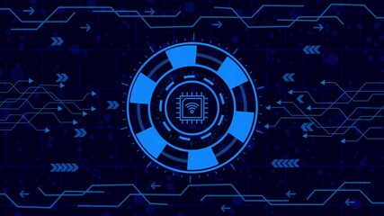 Wall Mural - Advanced technology background featuring a vibrant blue circuit design with a wifi symbol, representing wireless connectivity and modern communication systems