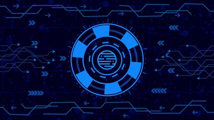 Wall Mural - data icon  animation video,Futuristic technology background with a glowing blue circle and circuit board elements, creating a modern and hightech feel for digital designs and presentations