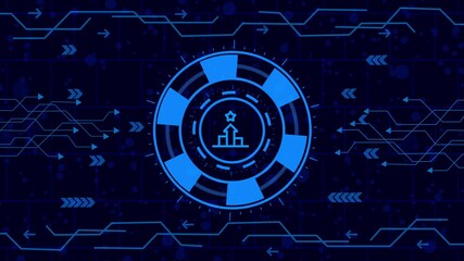 Wall Mural - Futuristic interface concept with glowing hud elements, abstract technology background with circuit board pattern and digital icons, vector illustration for modern design