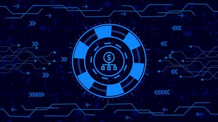 Wall Mural - money management concept, Abstract technology background with circuit board elements and a central circular design featuring interconnected nodes, conveying a sense of digital connectivity