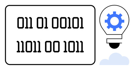 Wall Mural - binary numbers on a digital screen paired with a light bulb containing a blue gear. ideal for techno