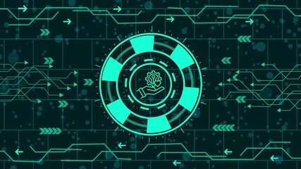 Wall Mural - technical support icon  animation, Futuristic technology interface with glowing turquoise elements, showcasing a modern and innovative design for digital applications and presentations