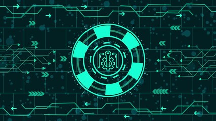 Wall Mural - proper way concept,gear icon,Futuristic technology interface with glowing turquoise elements, showcasing a modern and innovative design for digital applications and presentations.
