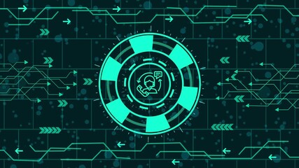 Wall Mural - twenty four hours support idea,Abstract technology background with customer service icon, futuristic digital innovation concept, online support and help, call center and contact us, communication