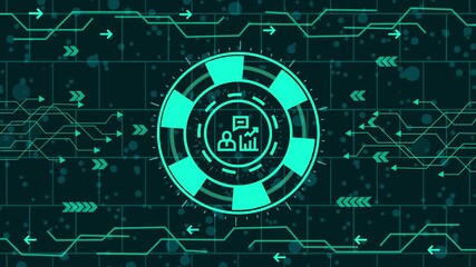 Wall Mural - business idea icon  animation,Futuristic interface concept with business icons and circuit board elements, ideal for technology, finance, and corporate presentations and digital backgrounds