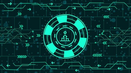 Wall Mural - Futuristic interface concept with glowing hud elements, abstract technology background with circuit board pattern and digital icons, vector illustration for modern design