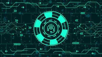 Wall Mural - customer care support,Futuristic interface concept with glowing hud elements, abstract technology background with circuit board pattern and digital icons, vector illustration for modern design