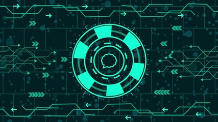Wall Mural -   abstract  message  icon  animation with furistick background,Futuristic technology background with circuit board and glowing chat bubble, a modern digital design for communication and connection 