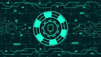 Wall Mural -   abstract  message  icon  animation with furistick background,Futuristic technology background with circuit board and glowing chat bubble, a modern digital design for communication and connection 