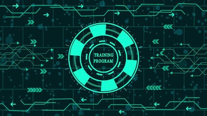 Wall Mural - Training program concept with abstract futuristic technology background and neon light effect, perfect for business presentation, corporate video, or technology demonstration