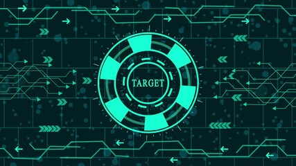 Wall Mural - Futuristic hud interface with target symbol on digital screen, abstract technology background with circuit board pattern, modern cyber system for data communication and security