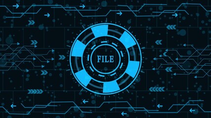 Wall Mural - Futuristic interface with file text in the center of the circle, digital cyber system and data network connection, abstract technology background, modern graphic design element