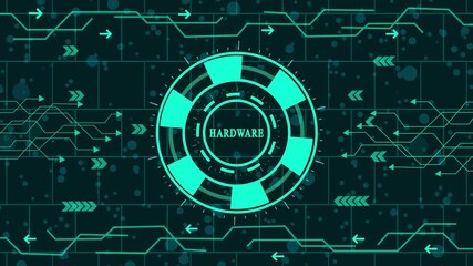 Wall Mural - A captivating abstract design featuring a central hardware element surrounded by intricate circuit patterns, symbolizing technological advancement and digital connectivity in a modern and futuristic  