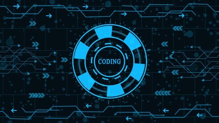 digital coding and software development interface animation, futuristic programming and algorithm data flow hud, high-tech source code and web development visualization