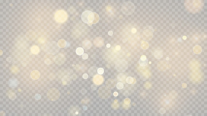 Wall Mural - Golden dust light png. Christmas glowing bokeh confetti and sparkle overlay texture for your design. Stock royalty free vector illustration. PNG	