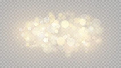 Wall Mural - Golden dust light png. Christmas glowing bokeh confetti and sparkle overlay texture for your design. Stock royalty free vector illustration. PNG	