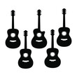© Bimol - Five black silhouettes of acoustic guitars arranged in a pattern musical instrument music