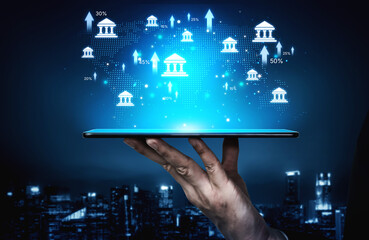 Wall Mural - Online banking and digital banking innovation combining finance and technology, optimizing online banking systems, mobile banking services, and fintech for seamless experience. Spline