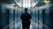 © sweattea - Back view of officer standing in bleak prison corridor
