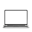 © Kabir - Modern silver laptop with blank white screen displayed open on a transparent background isolated on transparent background