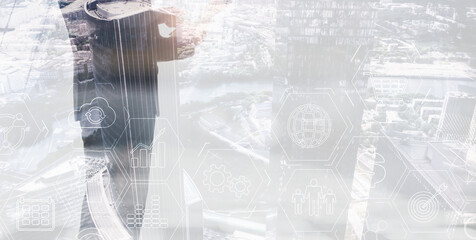 Wall Mural - Abstract industrial Business process organisation structure. against the backdrop of a modern city