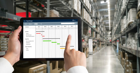 Wall Mural - project planning software for modish business project management on the computer screen showing time