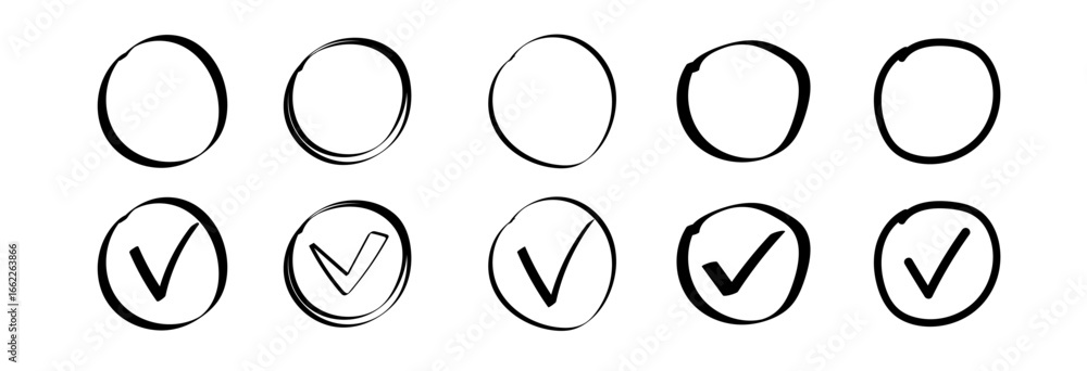 Circular sketch-style checkbox icons show different checkmark states ...