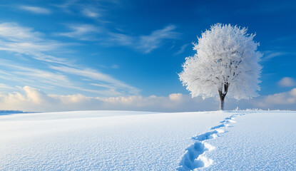 Wall Mural - Snowy field with a lone tree