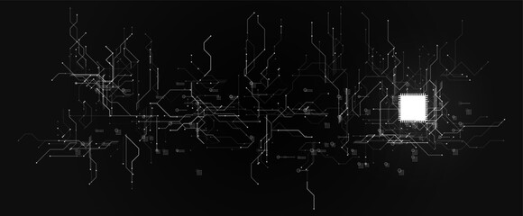 AI artificial intelligence background. Digital cyber circuit with microchip, CPU, GPU, data system, futuristic network design for tech, research, machine learning. Microprocessor BG. Vector backdrop