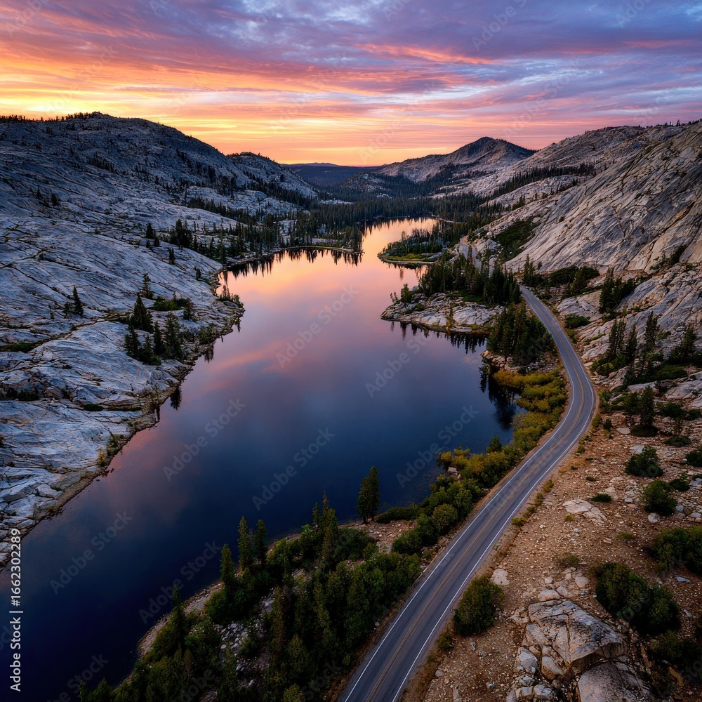 Tioga Rd Aerial view of Tioga Road at dusk Stock Photo | Adobe Stock