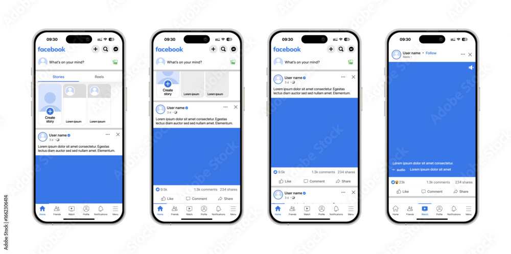 Facebook UI template 2025 update mockup. Modern social media interface ...