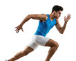 © David - Dynamic sprinting athlete in action indoor gym sports energetic environment side fitness concept. Cut out PNG