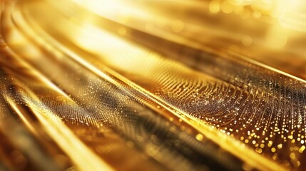 Golden abstract background flowing like a wave with particles and bokeh effect is perfect for any project needing a luxurious and elegant touch