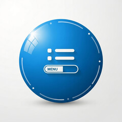 Vector illustration of a glossy blue circular web button featuring a menu icon. A modern and shiny user interface element for website or application navigation isolated on a light background.