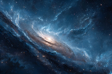 Wall Mural - Celestial expanse with numerous stars and galaxies in a deep blue background, astrophysics, spacetime