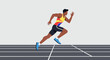 © artefactum - Dynamic runner sprinting on track sports arena digital art athletic environment side view motion and energy. Vector illustration