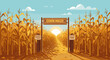 © David - Exploring the corn maze adventure rural setting family activity autumn landscape daytime fun experience. Vector illustration
