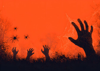 Wall Mural - Halloween cobweb set in hand style with spiders. Vector illustration design.